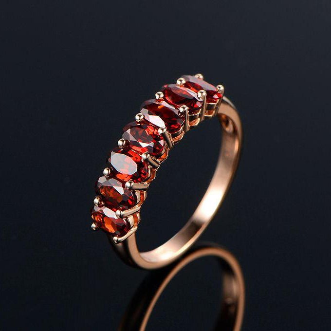 7-Stone Prong-Set Oval Red Garnet January Birthstone Band 14K Rose