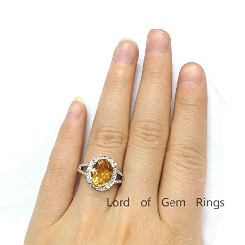 7ct Oval Citrine Diamond Prong Split Shank Engagement Ring 14K Gold - Lord of Gem Rings