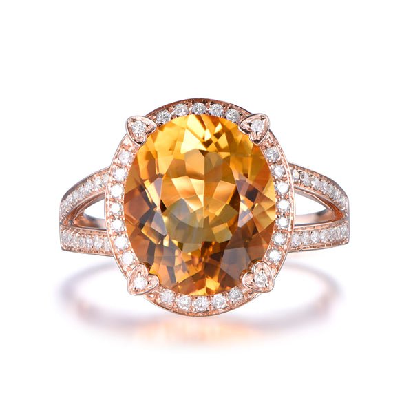 7ct Oval Citrine Diamond Prong Split Shank Engagement Ring 14K Gold - Lord of Gem Rings