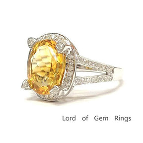 7ct Oval Citrine Diamond Prong Split Shank Engagement Ring 14K Gold - Lord of Gem Rings
