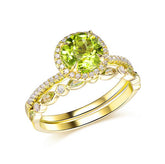 7mm Round Peridot Ring Marquise Peridot Wedding Band Bridal Set 14K Yellow Gold - Lord of Gem Rings