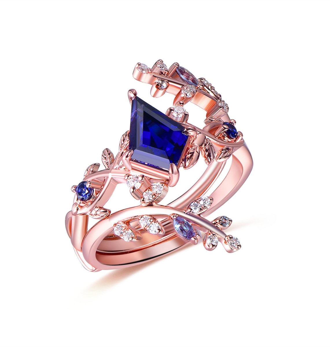 Kite Sapphire Alexandrite Moissanite Vine Bridal Set 14K Gold LOGR