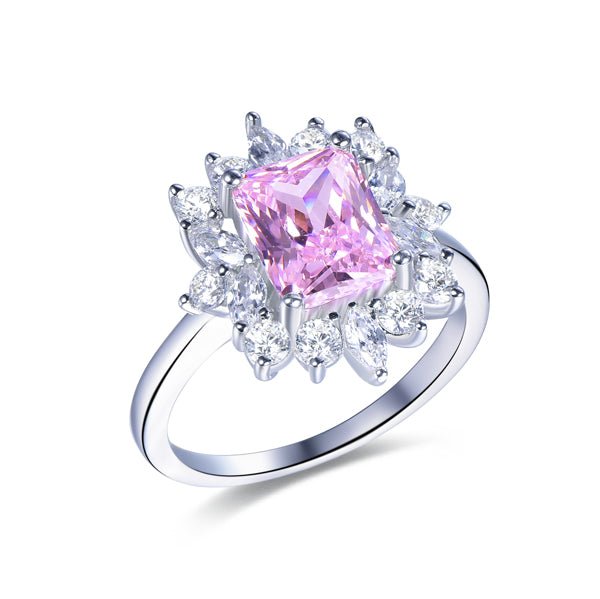 7x9mm Radiant Cut Pink Moissanite Engagement Ring 14K White Gold - Lord of Gem Rings