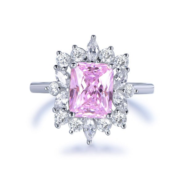 7x9mm Radiant Cut Pink Moissanite Engagement Ring 14K White Gold