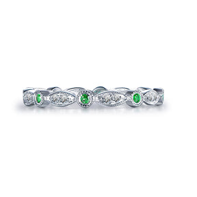 Art Deco Milgrain Emerald Diamond May Birthstone Band