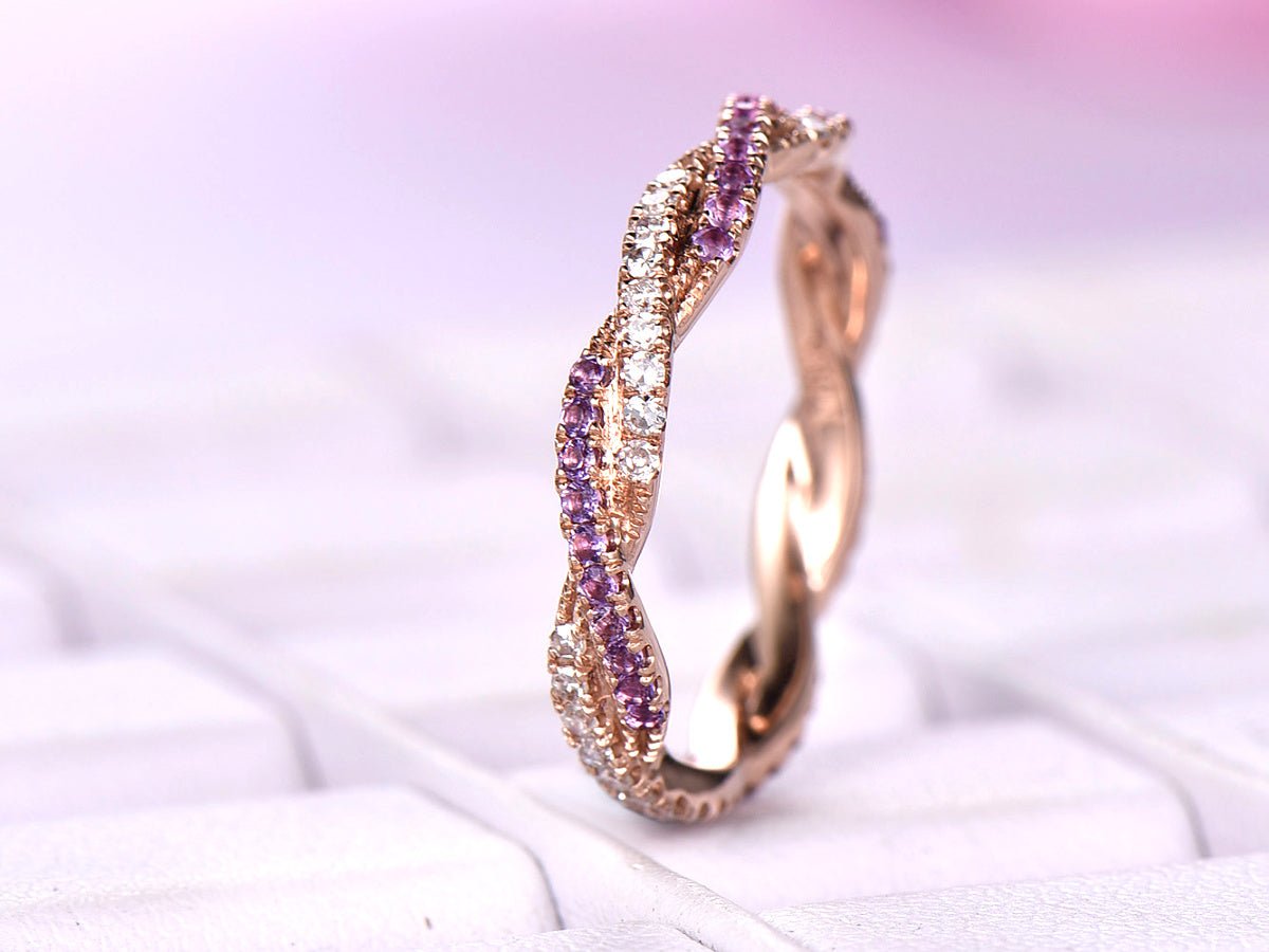 Amethyst Diamond Twisted Full Eternity February Birthstone Band - Lord of Gem Rings