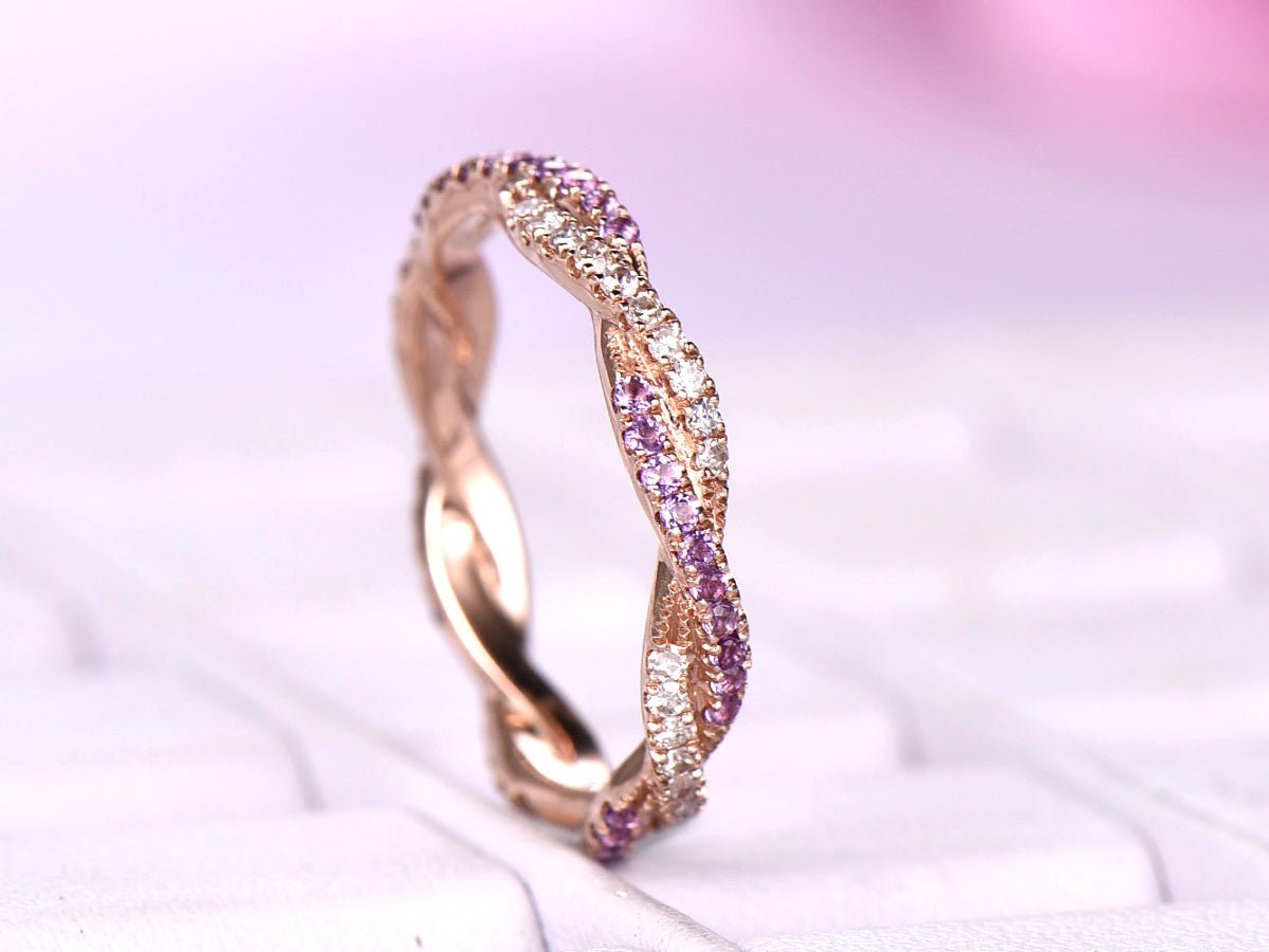 Amethyst Diamond Twisted Full Eternity February Birthstone Band - Lord of Gem Rings