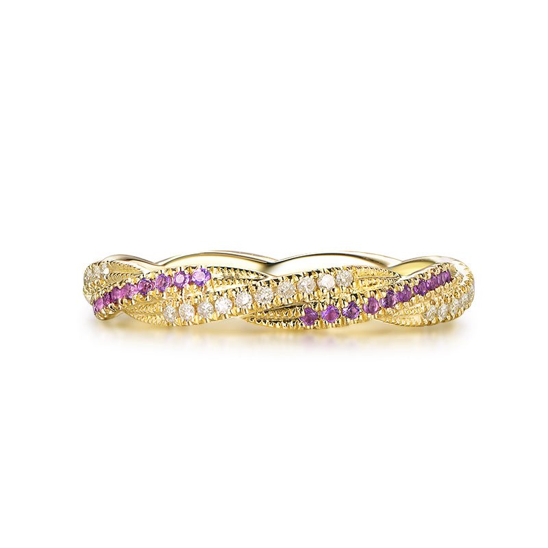 Amethyst Diamond Twisted Full Eternity February Birthstone Band - Lord of Gem Rings