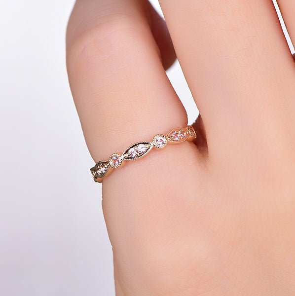 Art Deco Pavé - Set Pink Morganite Milgrain Eternity Band - Lord of Gem Rings