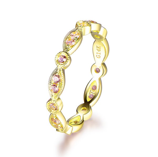 Art Deco Pavé - Set Pink Morganite Milgrain Eternity Band - Lord of Gem Rings