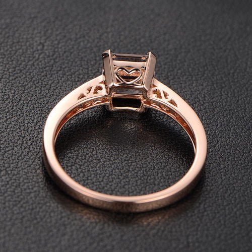 Asscher Morganite Engagement Ring Pave Diamond Wedding 14K Rose Gold - Lord of Gem Rings
