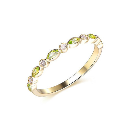 Beze-Set Peridot Marquise Moissanite August Birthstone Band