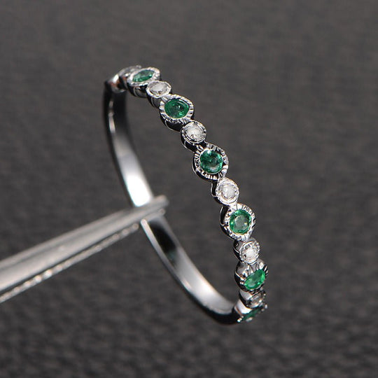 Bezel-Set Emerald  Diamond Bubble May Birthstone Band