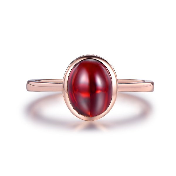 Bezel-Set Oval Cabochon Red Garnet Solitaire Ring 14K Rose Gold