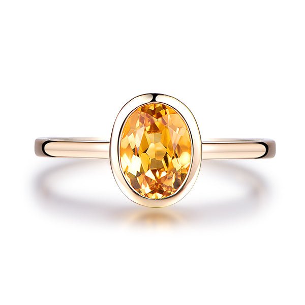 Bezel Set Oval Citrine Solitaire Engagement Ring 14K Yellow Gold