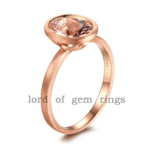 Bezel-Set Oval Morganite Solitaire Ring 14K Rose Gold - Lord of Gem Rings