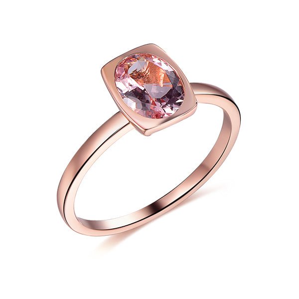 Bezel Set Oval Morganite Solitaire Engagement Ring 14K Rose Gold