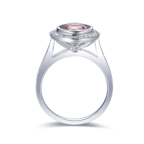 Bezel-Set Round Morganite Diamond Halo Ring with Hidden Accents - Lord of Gem Rings
