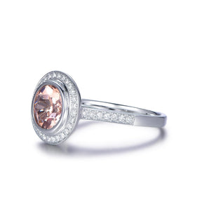 Bezel-Set Round Morganite Diamond Halo Ring with Hidden Accents - Lord of Gem Rings