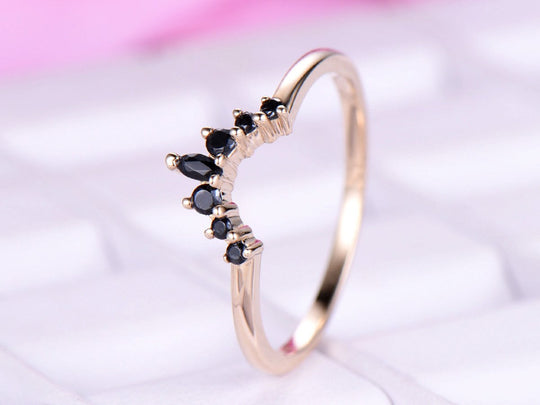 Black Onyx Engagement Ring Tiara Wedding 14K Yellow Gold