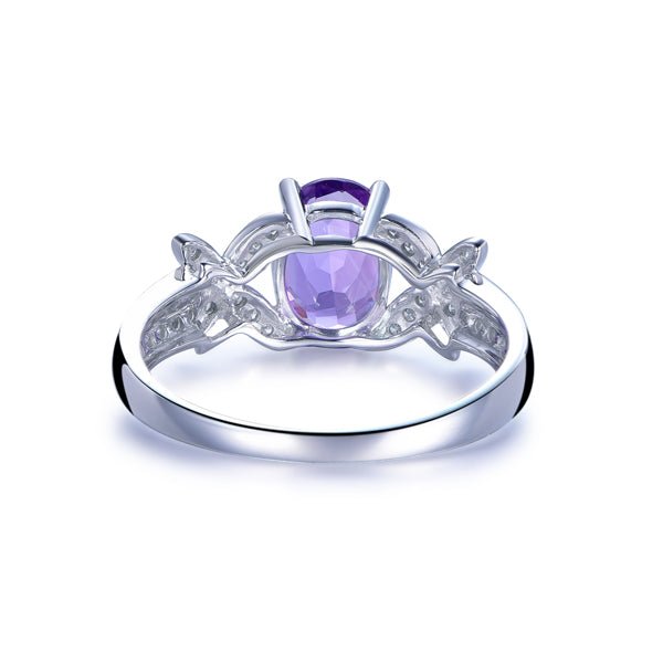 Butterfly Oval Dark Amethyst Diamond Accents Engagement Ring - Lord of Gem Rings