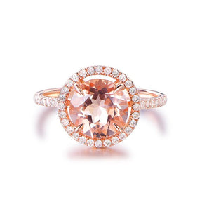 Cathedral Round Morganite Ring Diamond Halo With Hidden Accents - Lord of Gem Rings
