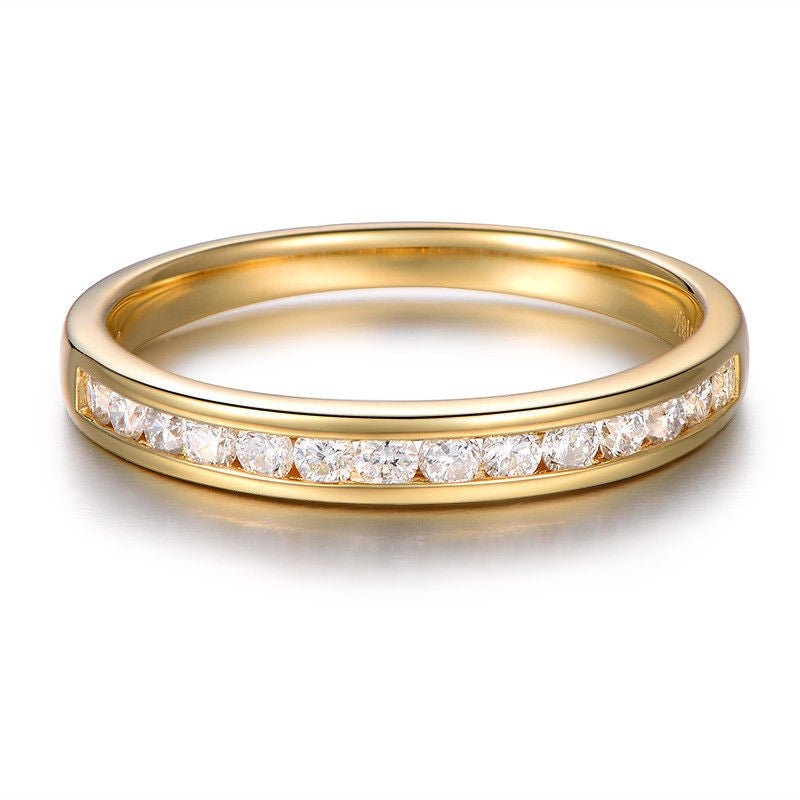 Channel-Set Diamond Half Eternity Wedding Band 18K Gold - Lord of Gem Rings