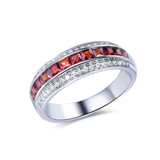 Channel-Set Princess Garnet Diamond Railway Half Eternity January Birthstone Band