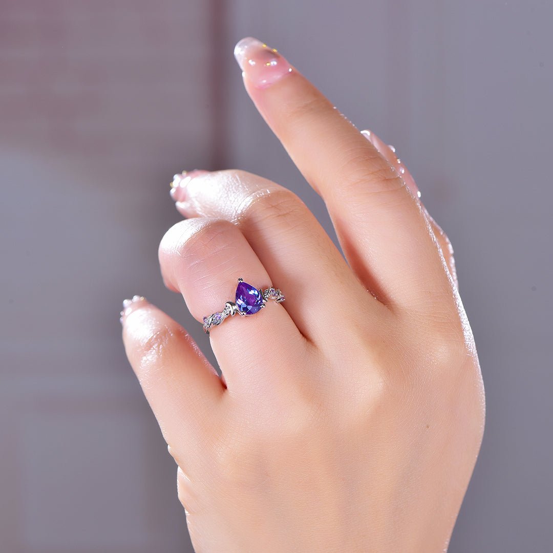 Crescent Bloom Alexandrite Ring in 14k White Gold - Lord of Gem Rings