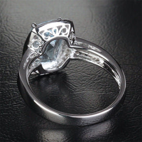 Cushion Aquamarine Double Row Diamond Shank Halo Ring - Lord of Gem Rings