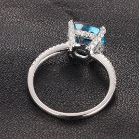 Cushion Aquamarine Hidden Halo with Diamond Accents 14K White Gold - Lord of Gem Rings