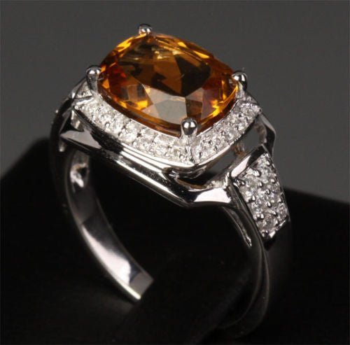 Cushion Citrine Engagement Ring with Diamond Halo - Lord of Gem Rings