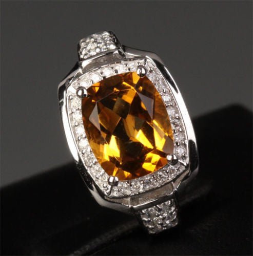 Cushion Citrine Engagement Ring with Diamond Halo - Lord of Gem Rings