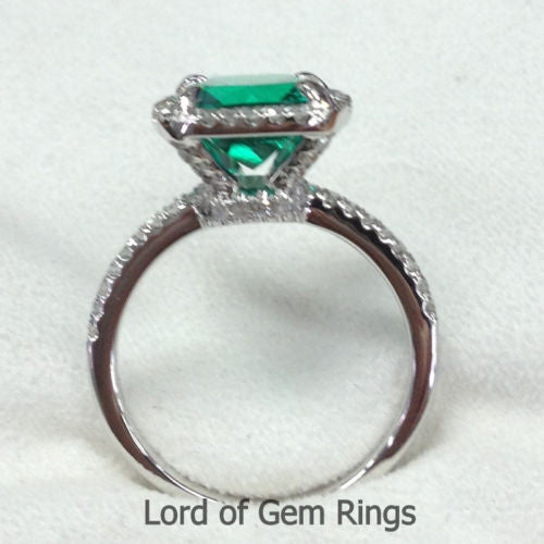 Cushion Emerald Contour Diamond Bridal Set 14K White Gold - Lord of Gem Rings
