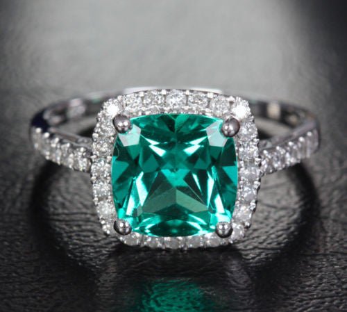 Cushion Emerald Diamond Halo Engagement Ring - Lord of Gem Rings