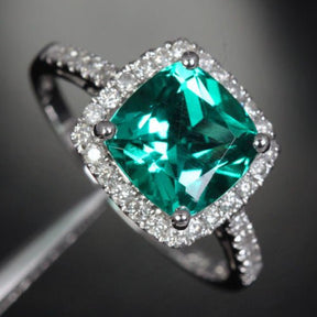 Cushion Emerald Diamond Halo Engagement Ring - Lord of Gem Rings