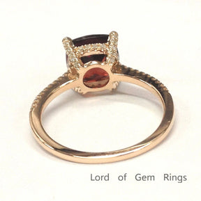 Cushion Garnet Diamond Basket Ring 14K Rose Gold - Lord of Gem Rings