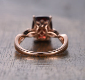 Cushion Garnet Diamond Crossover Engagement Ring 14K Rose Gold - Lord of Gem Rings