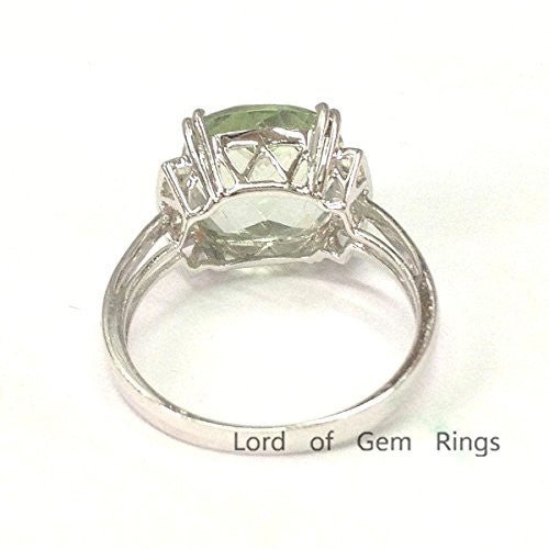 Cushion Green Amethyst Diamond Engagement Ring 14K White Gold - Lord of Gem Rings