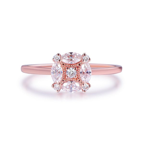 Cushion Halo Marquise Moissanite ring Plain Band - Lord of Gem Rings