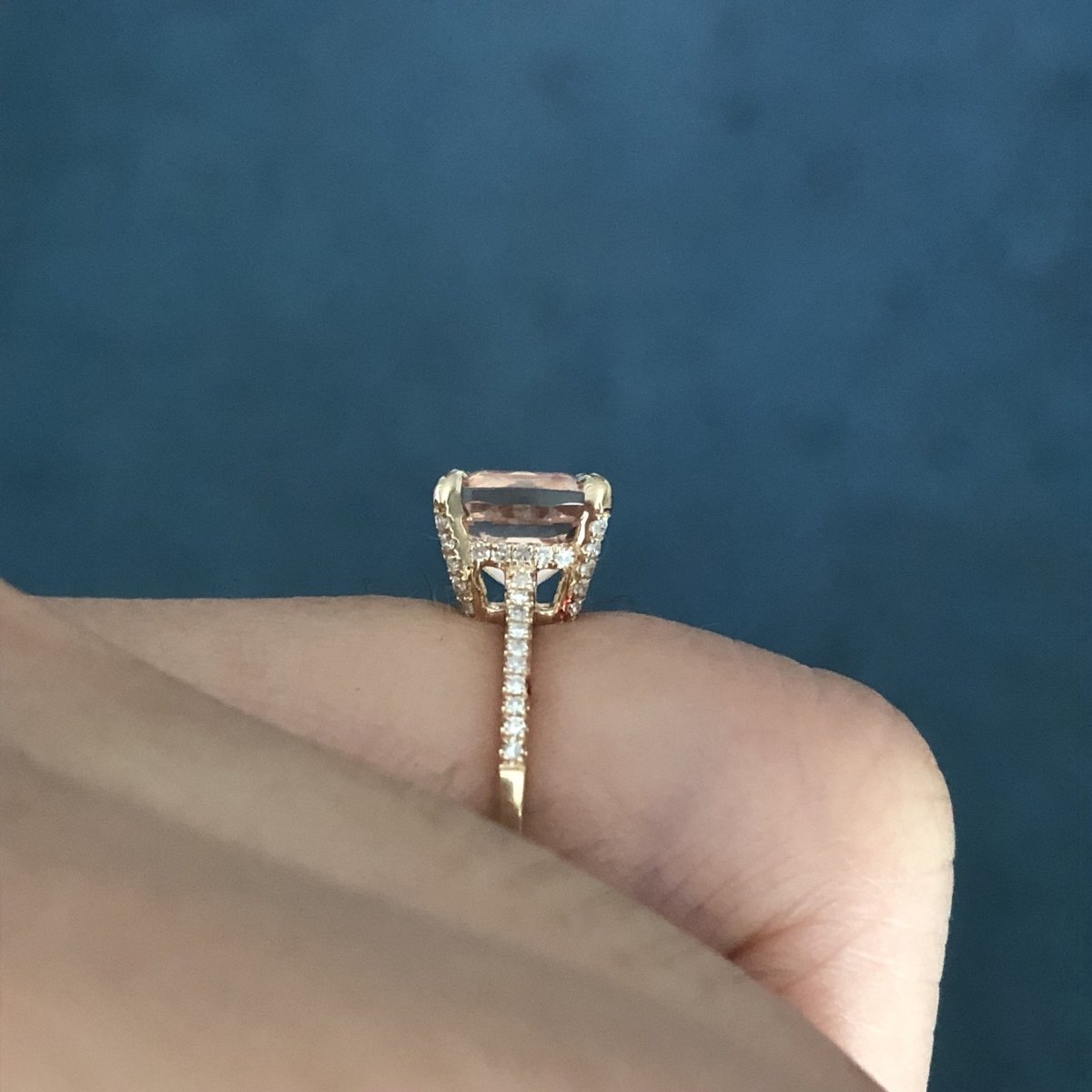 Cushion Morganite Engagement Ring Hidden Diamond Halo - Lord of Gem Rings