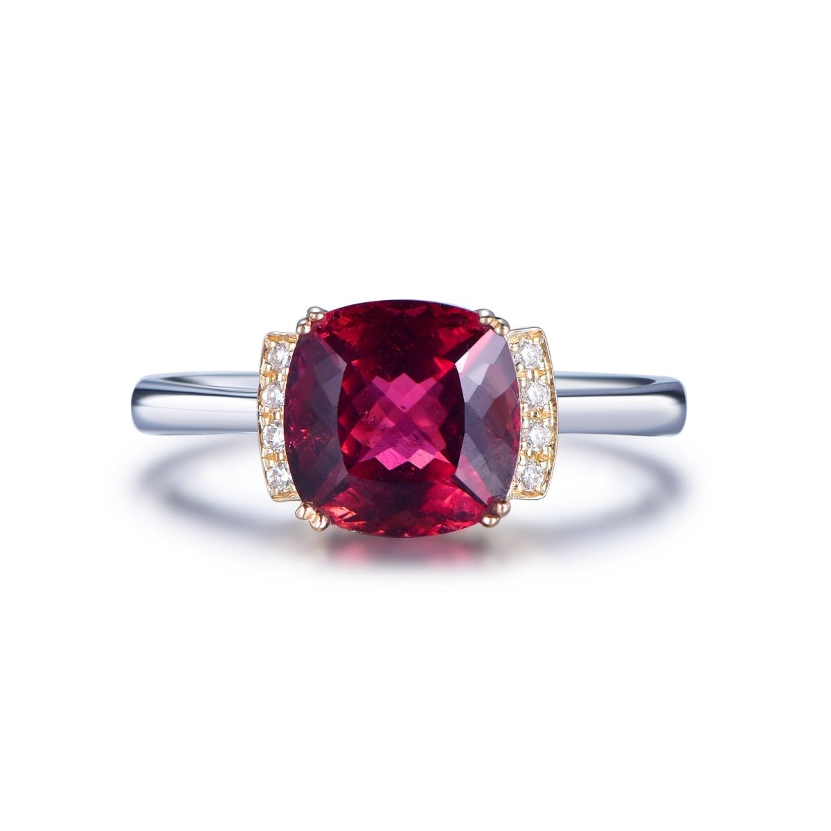 Cushion Pink Tourmaline Engagement Ring 14K Two Tone Gold - Lord of Gem Rings