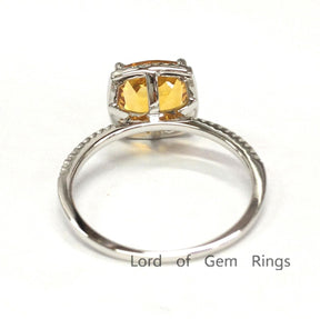 Cushion Yellow Citrine Halo Ring with Diamond Accents - Lord of Gem Rings