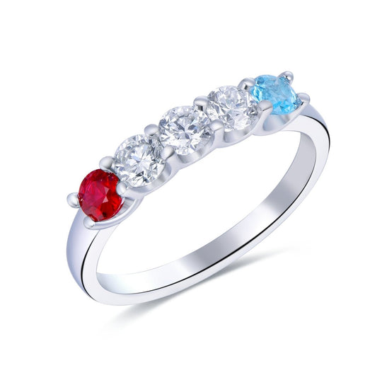 Customizable Mother's Ring Birthstone Ring: 5-Stone Ring 14K Gold/Silver