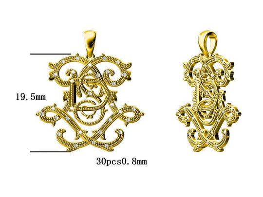 Custom Diamond 18K Yellow Gold Pendant DL 19mm