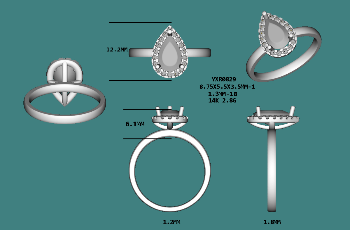 Custom Pear Cut moissanite Halo Semi Mount Ring