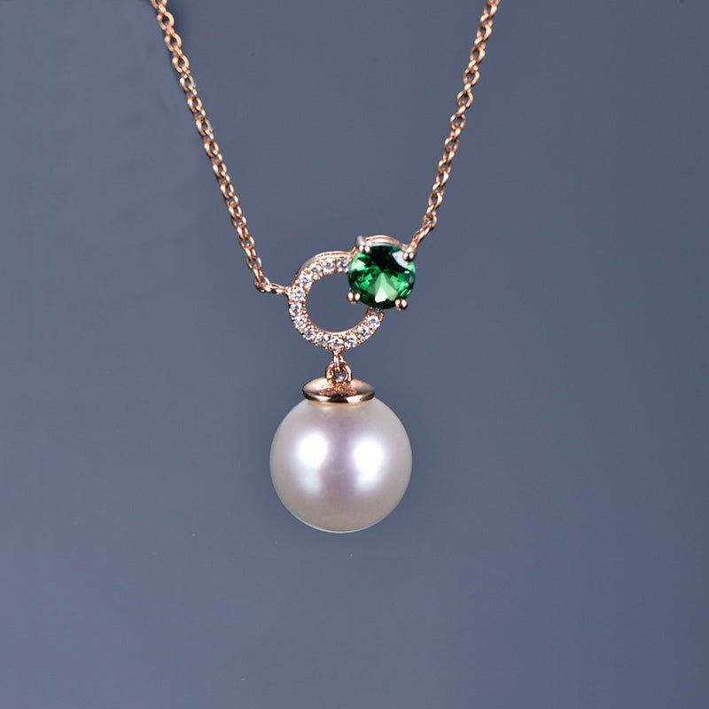 Customizable Akoya Pearl Diamond Gemstone Necklace in 14K Yellow Gold (With the chain) - Lord of Gem Rings