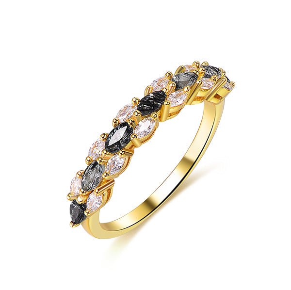 Customizable Mother's Ring Marquise Rutilated Quartz Moissanite Birthstone Band - Lord of Gem Rings