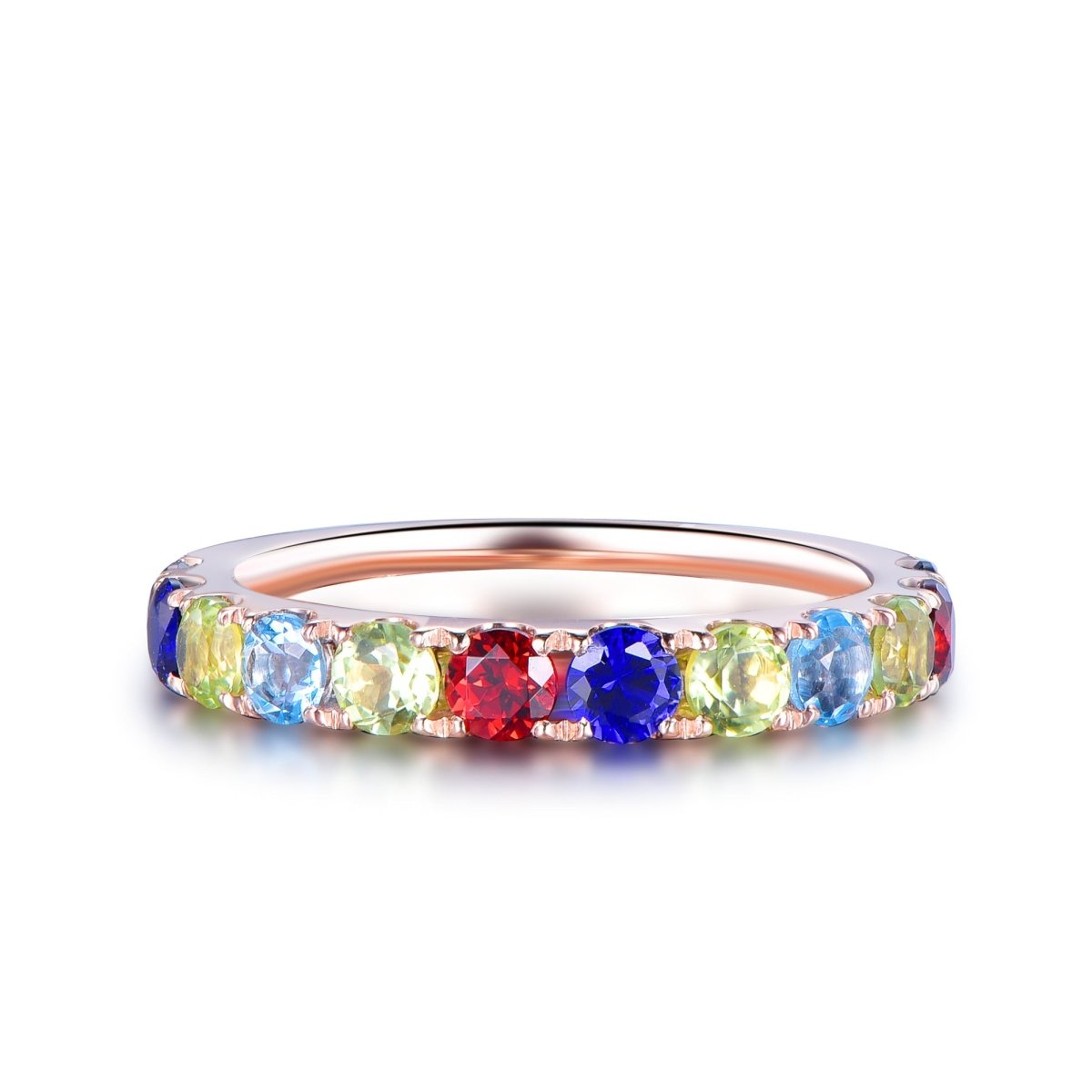 Customizable Mother's Ring Natural Birthstone Band in 14K Gold - Lord of Gem Rings
