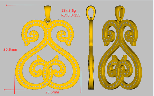 Diamond 18K Yellow Gold Pendant -SP-2 25.4mm